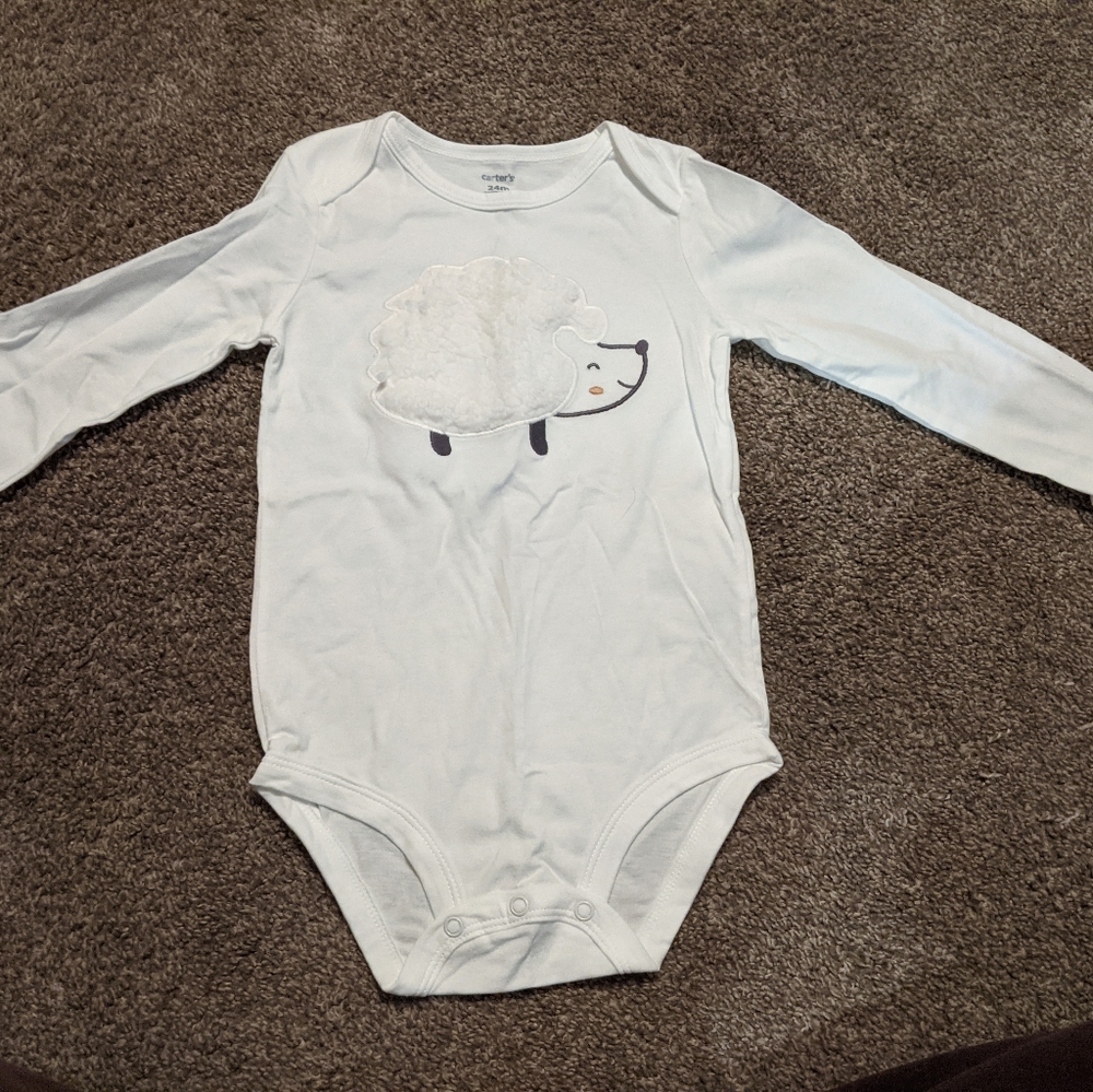 White hedgehog long sleeve onesie